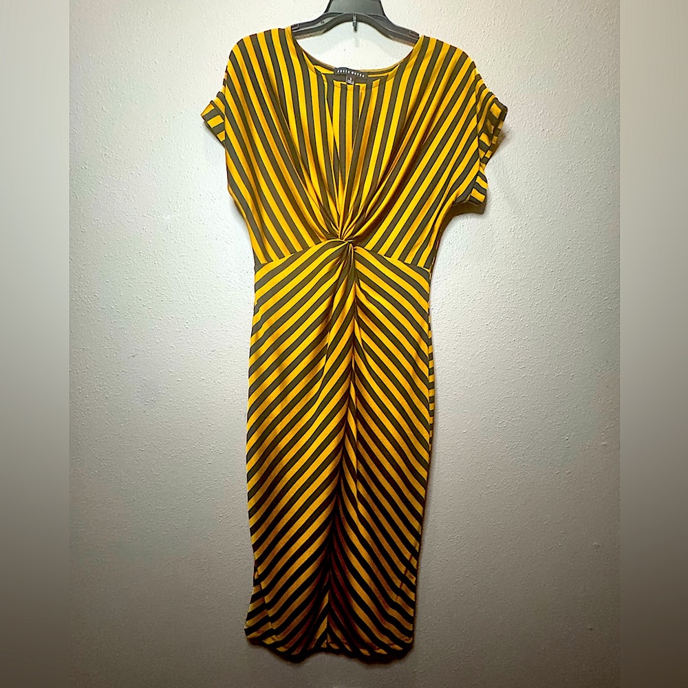 Haute Monde Yellow and Black Striped Midi Dress
